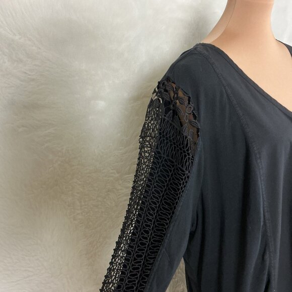 XCVI Black Ruched Sheer Lace Sleeve Midi Dress Plus Size 3X - Picture 2 of 9